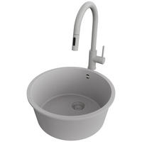 GRANITSPÜLE Valletta Slim, 2-er set Grau 46/46 cm 1 Becken + Küchenarmatur 40/20 cm + Ablauf-Set ab 50er Unterschrank - Grau, Kunststoff (46/20/46cm) - Primagran