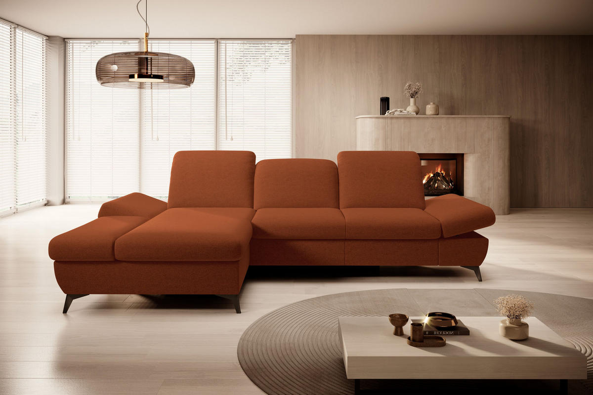 ECKSOFA FELICE L-S Orange Geflochtener Stoff mit Schlaffunktion - Orange, Holz (284/166cm) - MASSENO