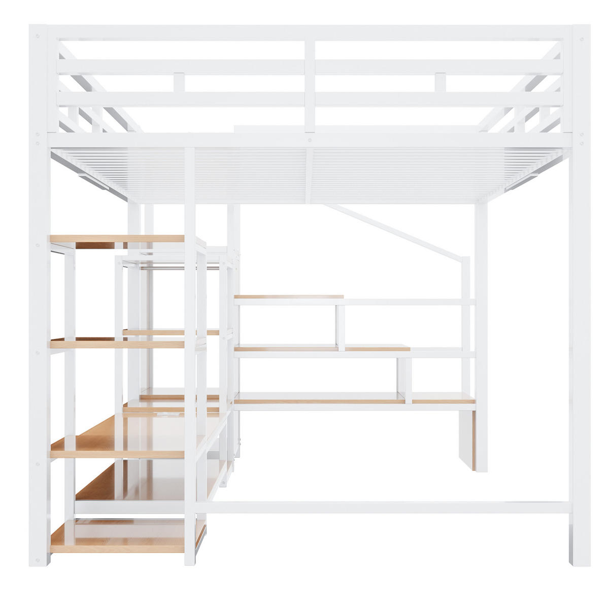 HOCHBETT 140/200 cm DE-01466, in Weiß, mit TV-Ständer, Steckdose und Sicherheitsleiter - Weiß/Naturfarben, Metall (140/200cm) - ComfortXL