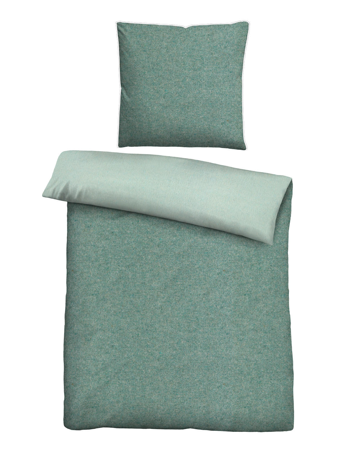 BETTWÄSCHE-GARNITUR Premium Biber Melange UNI minze, 135x200 cm + 80x80 cm - Mintgrün, Textil (135/200cm) - biberna