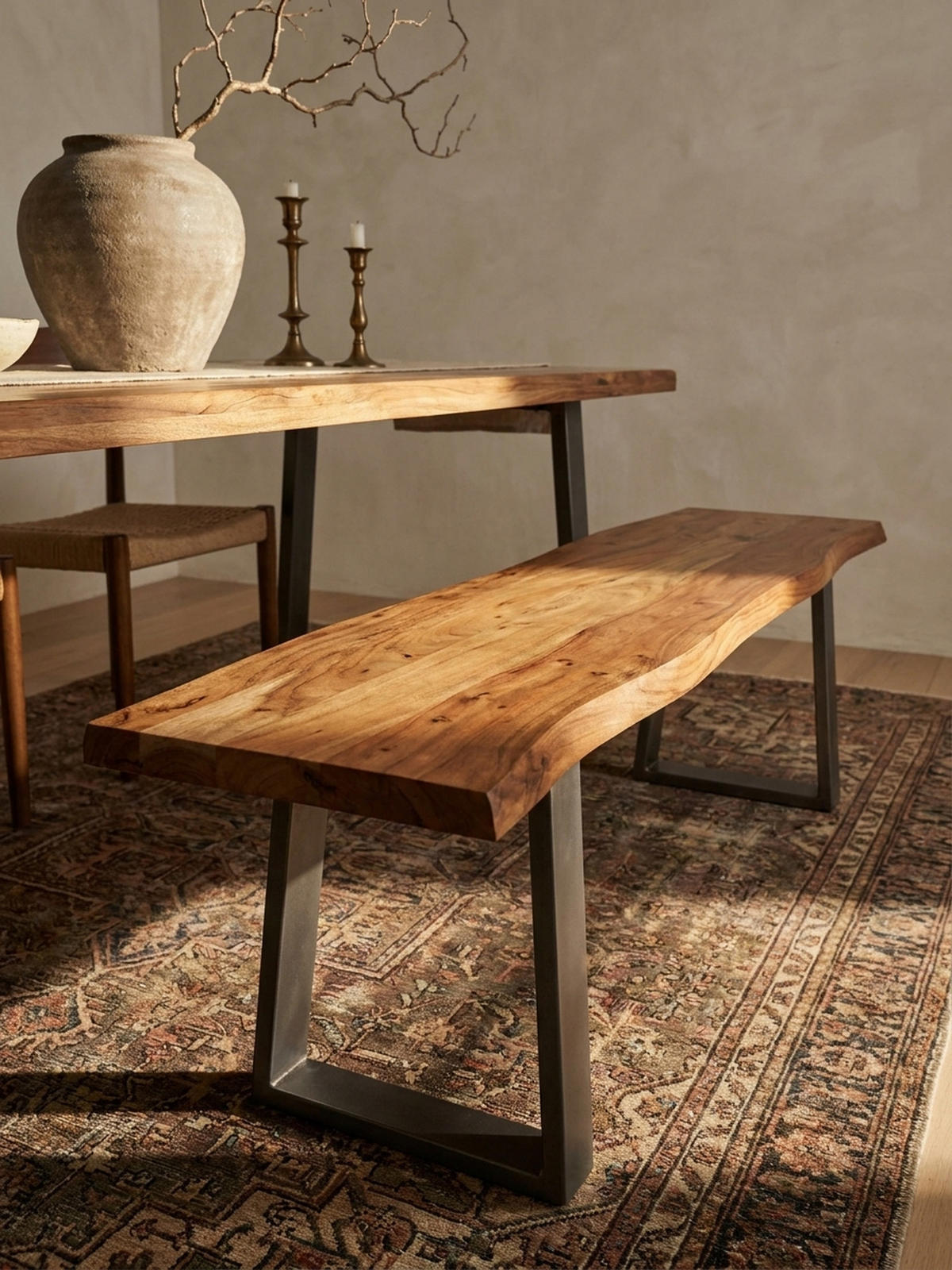 ESSZIMMERBANK Massivholz Metall Baumkante Chromgestell, Akazie 120x40x46 cm - Silberfarben/Braun, Holz/Metall (120/46/40cm) - KADIMA DESIGN