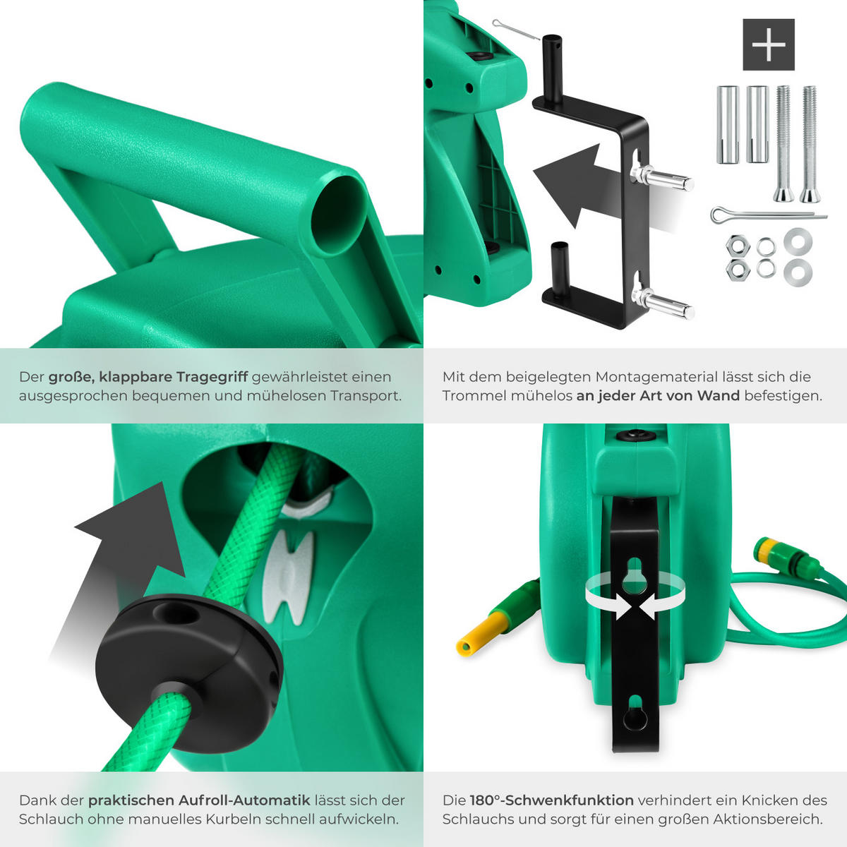 SCHLAUCHTROMMEL ,inklusive Wasserspritze und Montagematerial,grün - Grün, Textil (15/34/45cm) - tectake