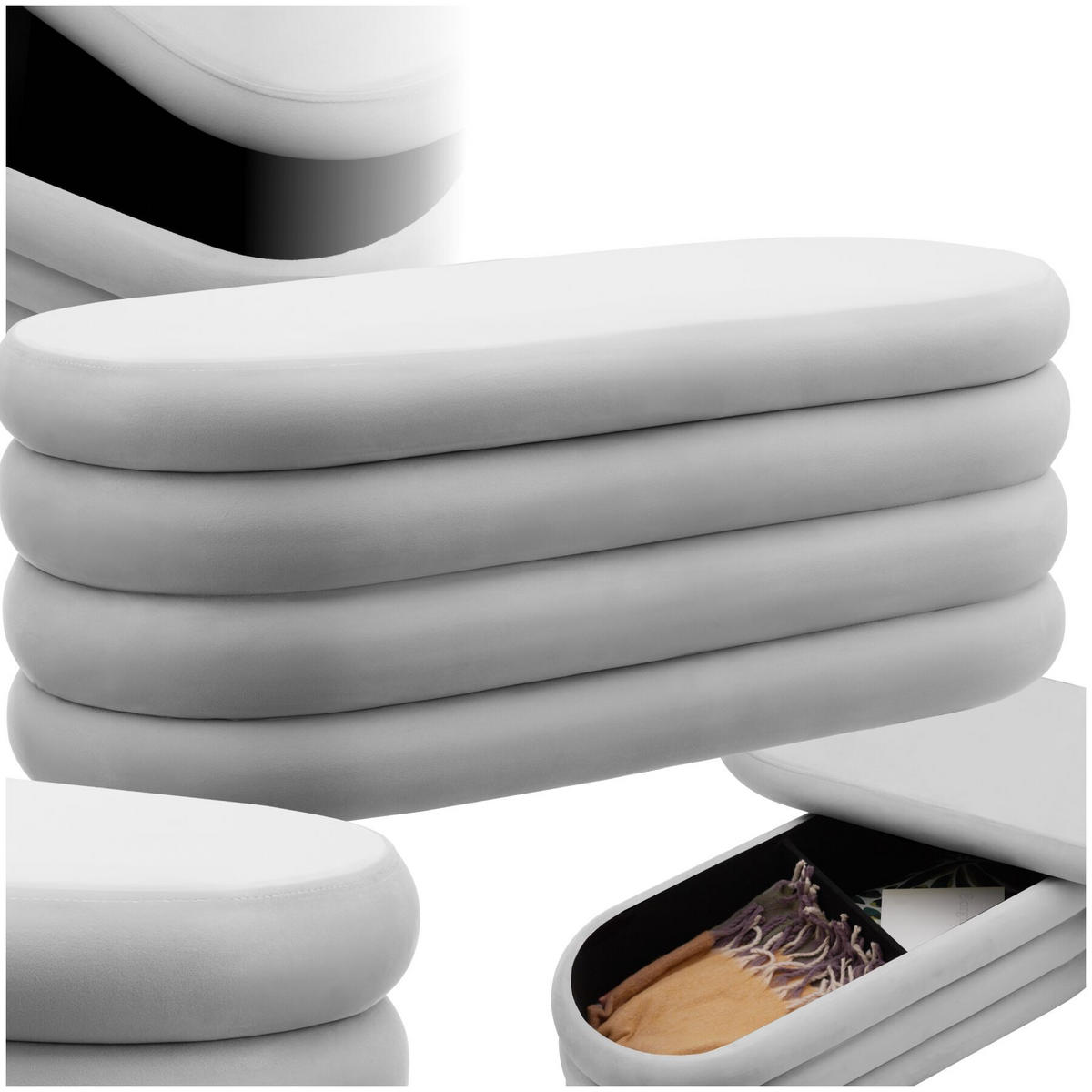 TRUHENBANK Altu,110 x 45 x 42 cm,Samtoptik grau - Samtahornfarben, Holz (110/42/45cm) - tectake