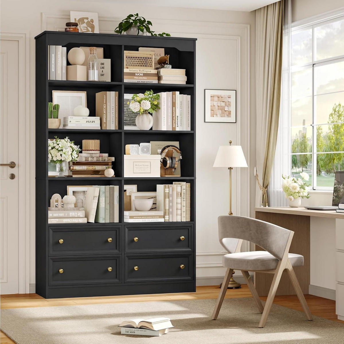 BÜCHERREGAL mit 4 Schubladen 180 cm schwarz - Schwarz, Holzwerkstoff (100/180/30cm)