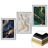 WANDBILDER 3er Set - 40x60 cm Silberner Rahmen - Abstrakte blaugrüne Muster - Silberfarben, Kunststoff (40/60cm) - ArtPrintCave