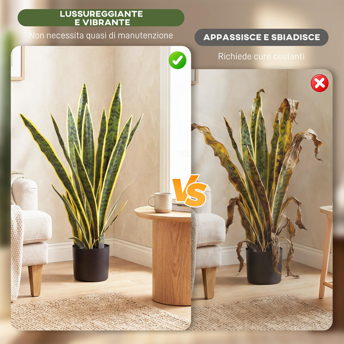 KUNSTPFLANZE, Künstliche Sansevieria, Topf, Ø15x80 cm, realistisch, Grün & Gelb - Multicolor, Kunststoff (77cm) - FORIOUS