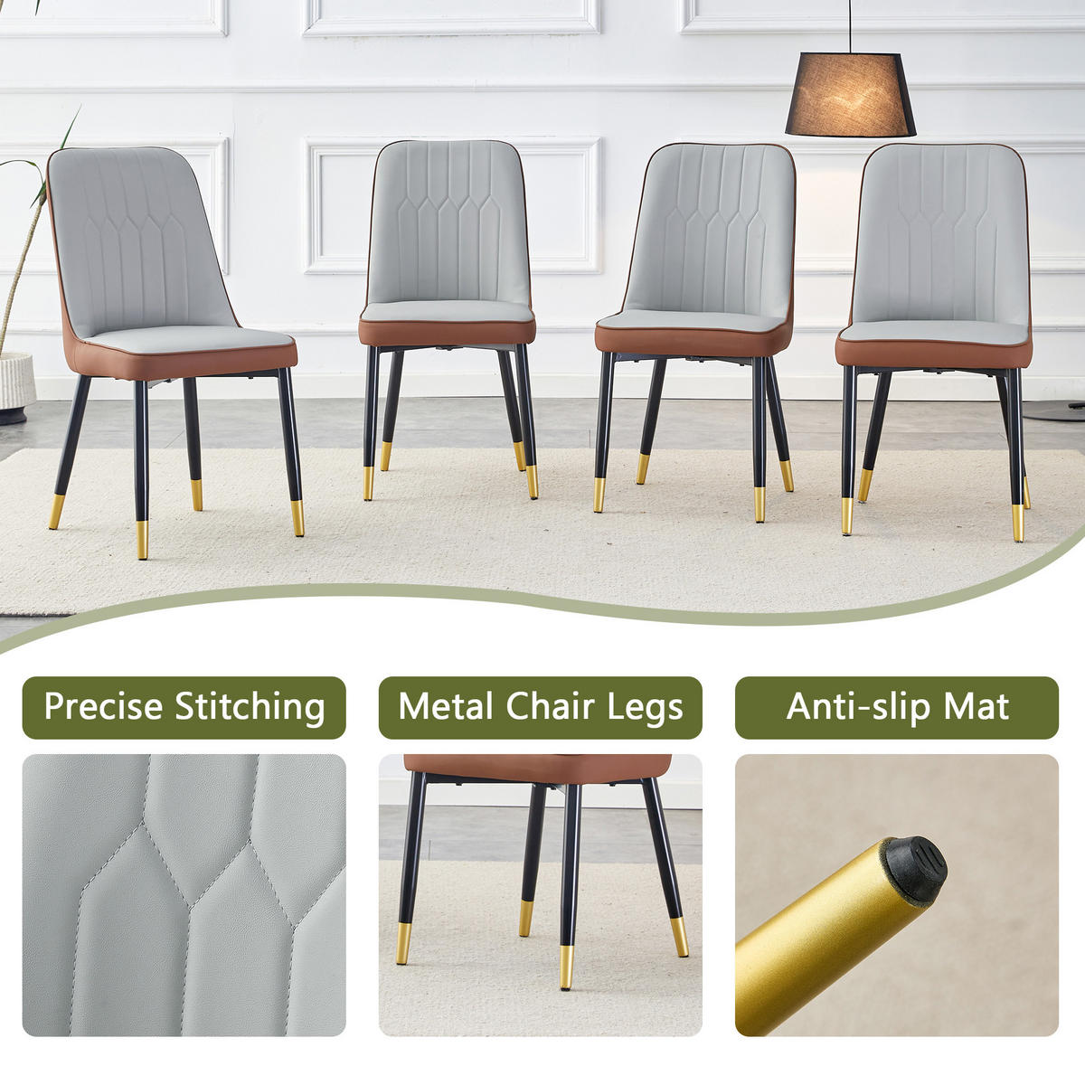 STUHL-SET DE-36511 2 Stück mit PU-Bezug und Metallbeinen Hellgrau/Braun - Graubraun, Metall (41.5/89/43cm) - ComfortXL