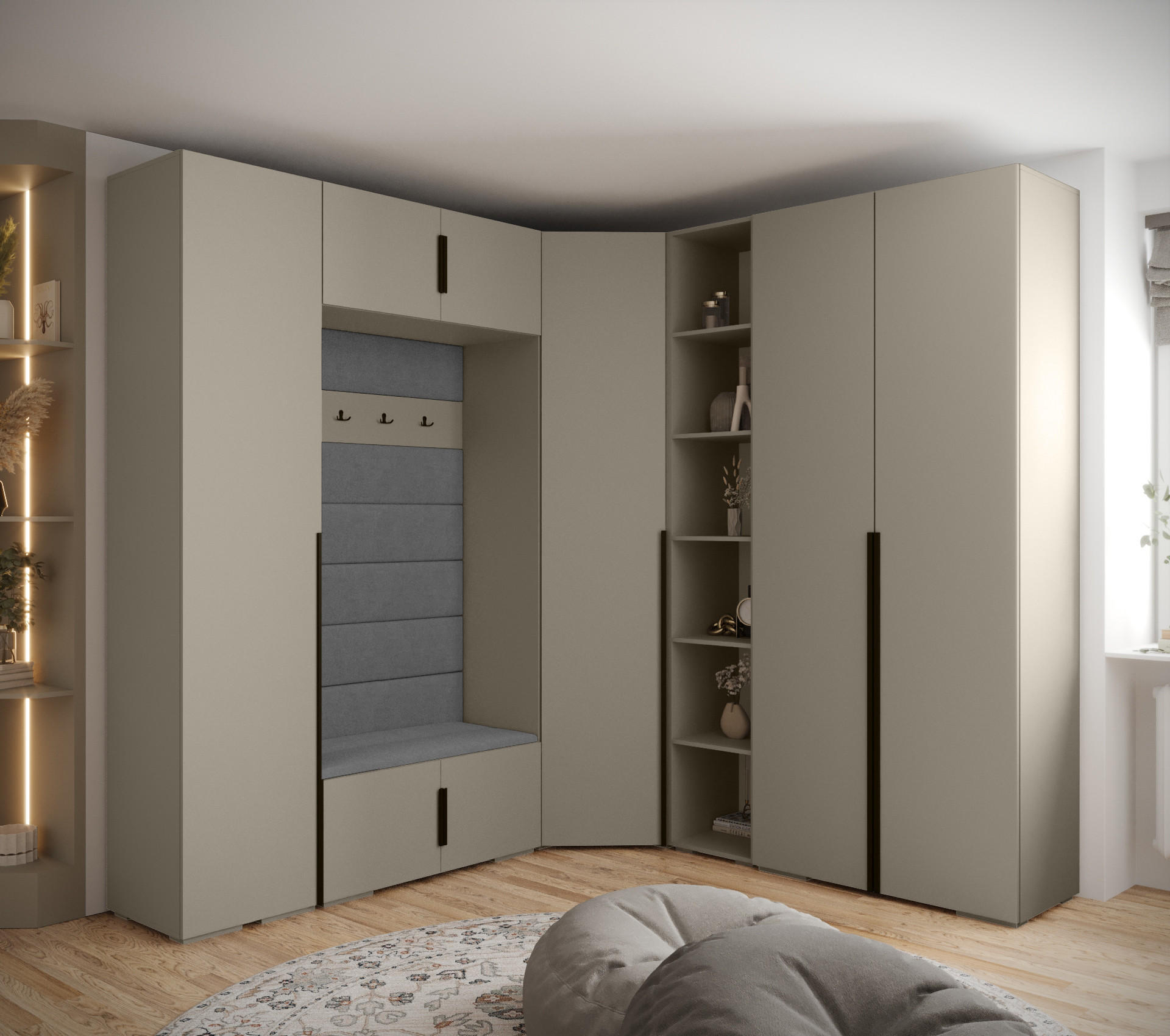 GARDEROBEN-SET 236,7/231,7/47 - Kaschmir/Schwarz, Holz/Kunststoff (181.7/236.7/47cm) - Abiks Möbel