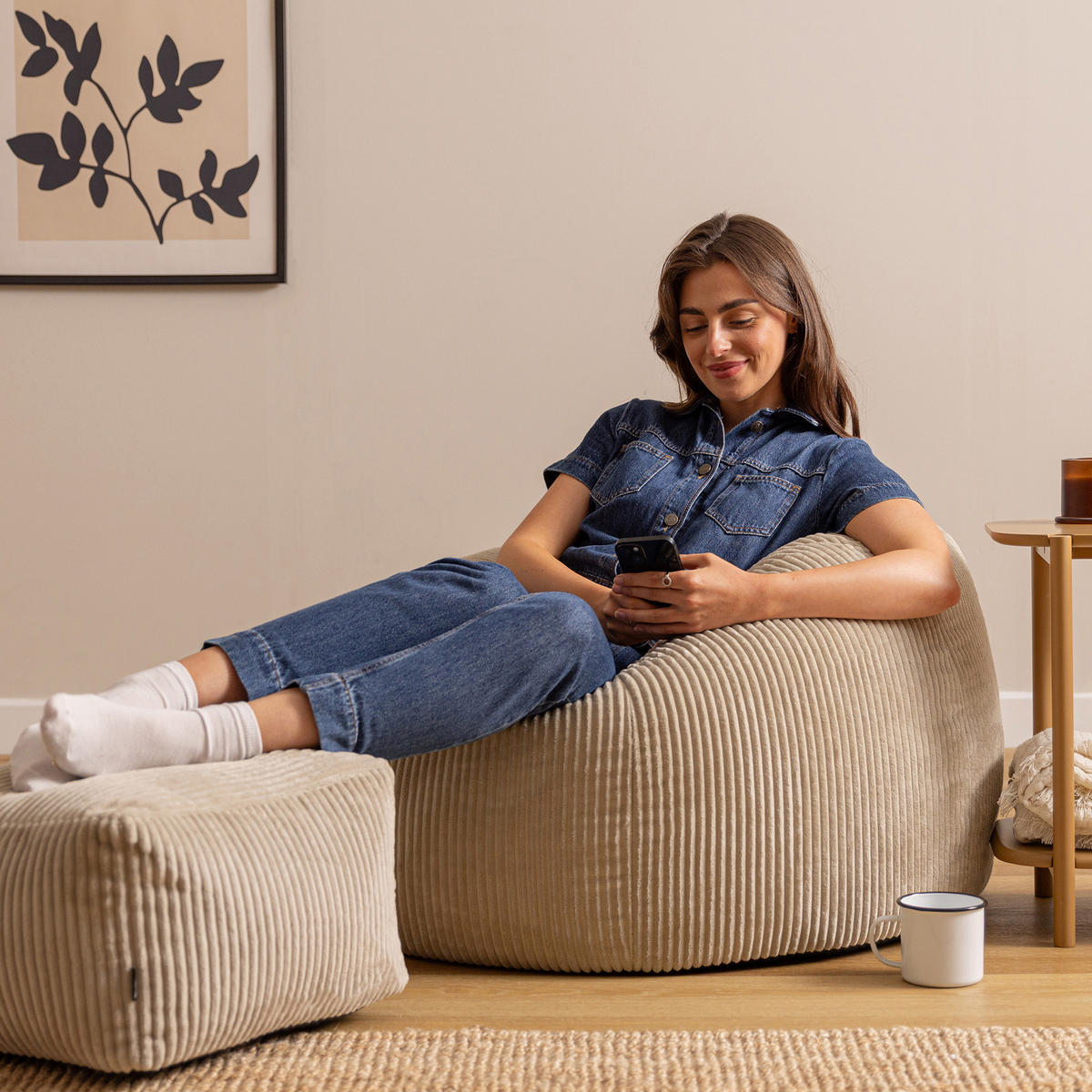 SITZSACK mit Hocker Dalton XXL - Beige, Textil (92/52/92cm) - icon