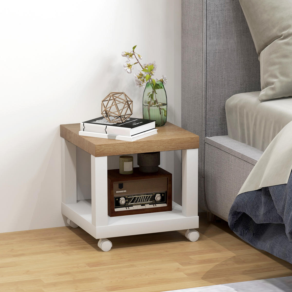 BEISTELLTISCH DE-15847 fahrbar mit Ablage Naturholz - Naturfarben, Holzwerkstoff (40/40/40cm) - ComfortXL