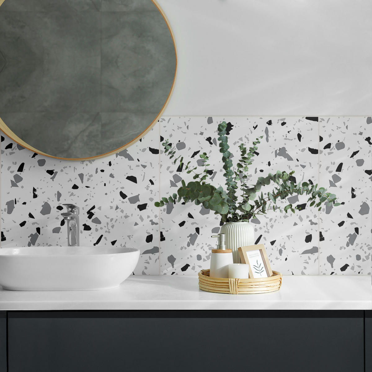 WANDPANEEL 4x 50x50 cm selbstklebend Granilla - Weiß, Kunststoff (50/1.6/50cm) - Wallfluent