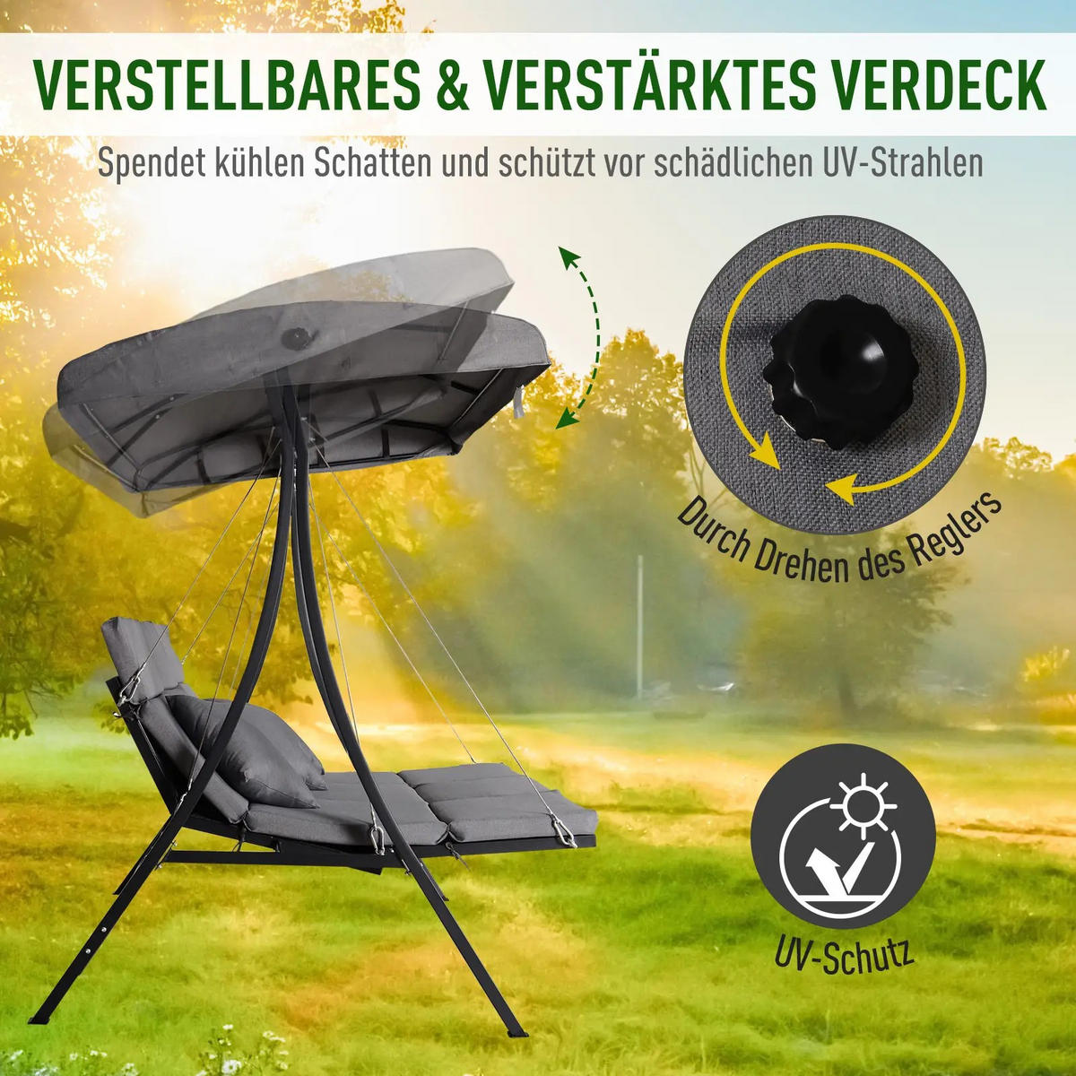 HOLLYWOODSCHAUKEL 3 Sitzer 270 kg - Grau, Metall (200/168/115cm) - LEBENLANG