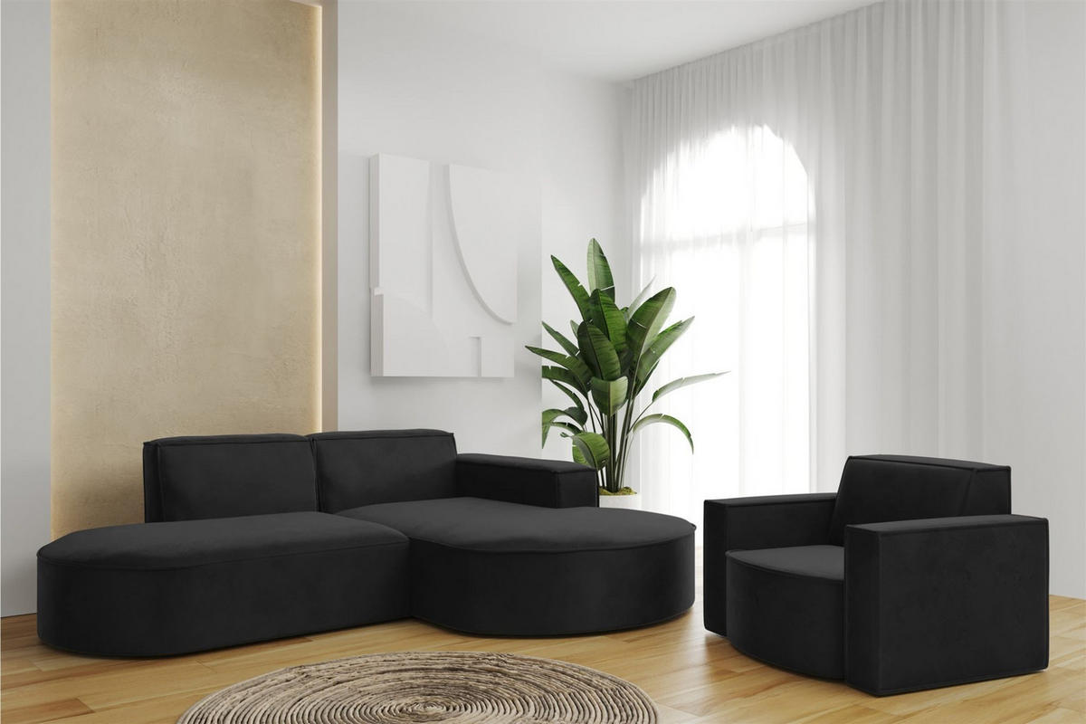 SOFASET Palma Ecksofa Sessel Opera - Schwarz, Holzwerkstoff/Textil (236/78/165cm) - Fun Möbel