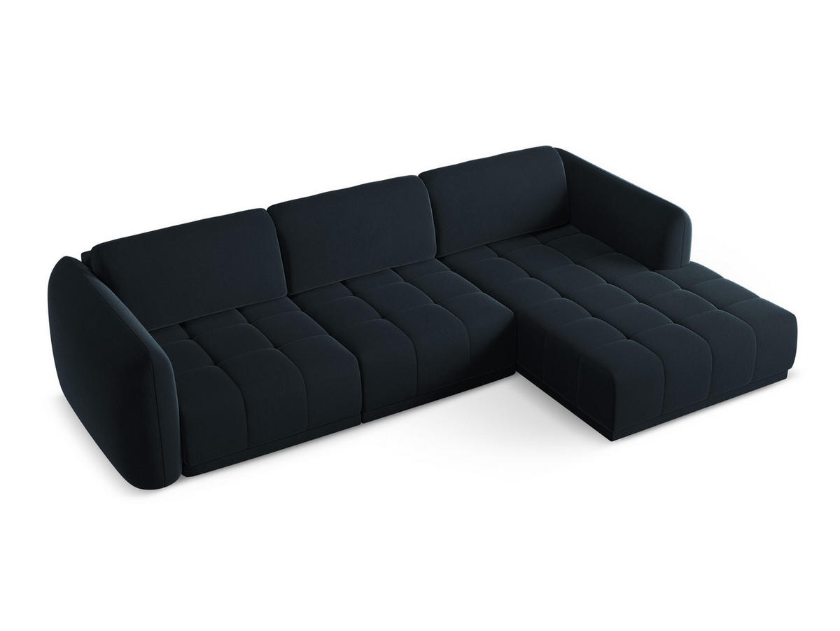ECKSOFA Rechts Samt Stoff Blau - Blau/Schwarz, Kunststoff/Textil (290/170cm) - Makamii