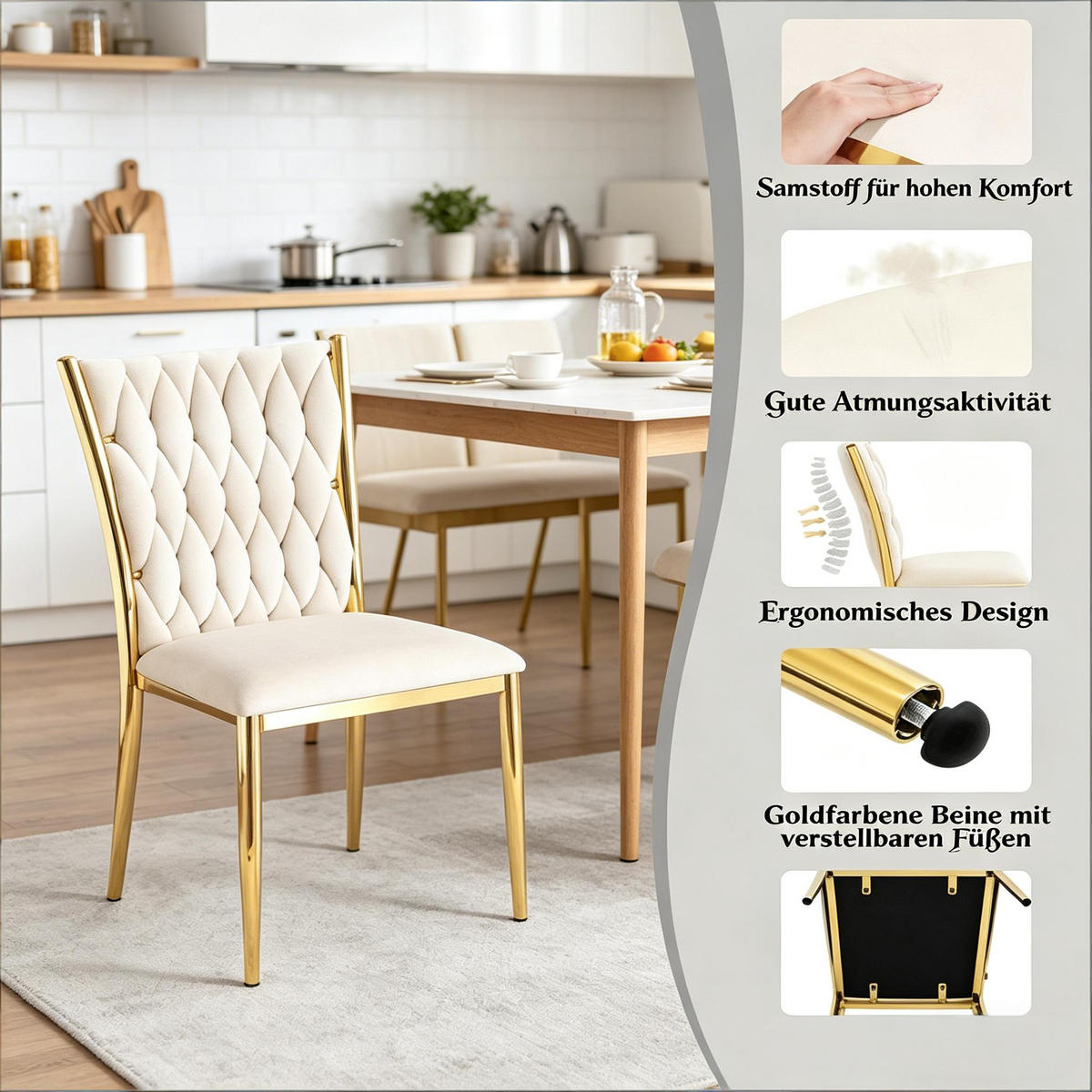 STUHL-SET DE-36138 2 Stück mit hoher Rückenlehne Cremeweiß - Creme, Metall (47/94.5/59.5cm) - ComfortXL