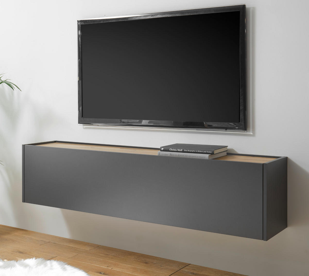 TV-LOWBOARD hängend grau matt, Eiche Wotan 150 cm, TV-Unterteil Hängeschrank - Eiche Wotan/Grau, Holzwerkstoff/Metall (150/35/30cm) - Furn.Design