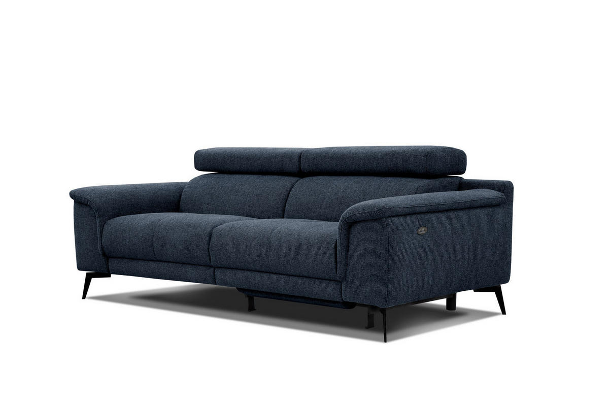 RELAXSOFA FIERO 3-Sitzer mit 1 Relaxfunktion, dunkelblau - Schwarz/Dunkelblau, Holzwerkstoff/Textil (212/82/103cm) - Courtois Laville
