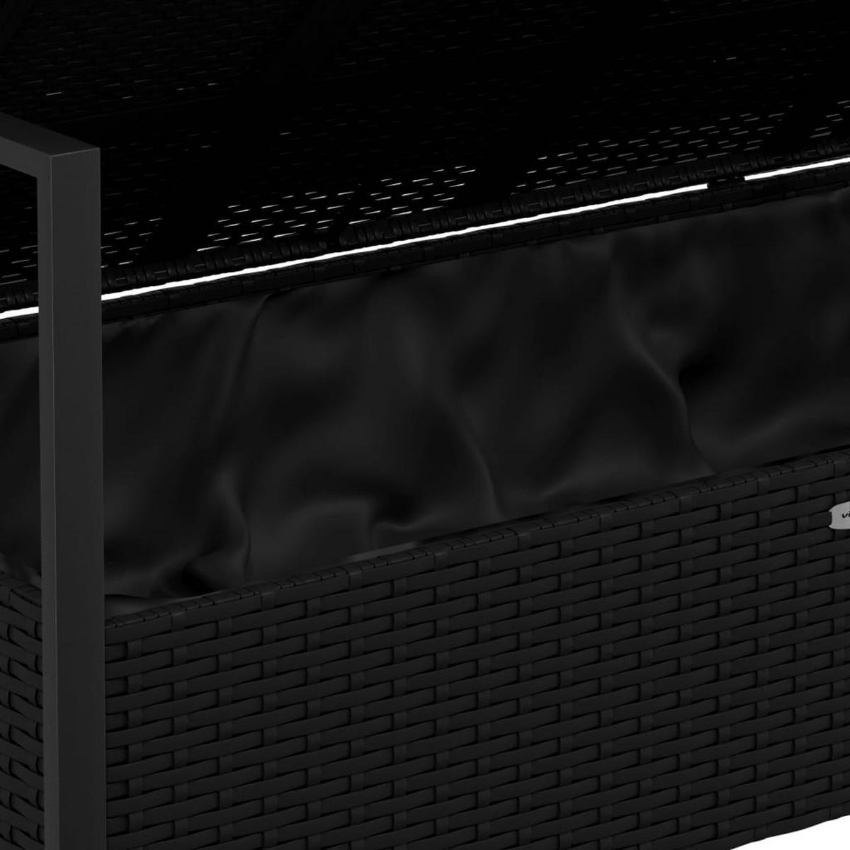 GARTENBANK mit Stauraum und Hellgrau Kissen, 2-Sitzer, 112/59/82,5 cm, aus Poly Rattan und Stahl, in Schwarz - Schwarz, Kunststoff (112/82.5/59cm) - vidaXL