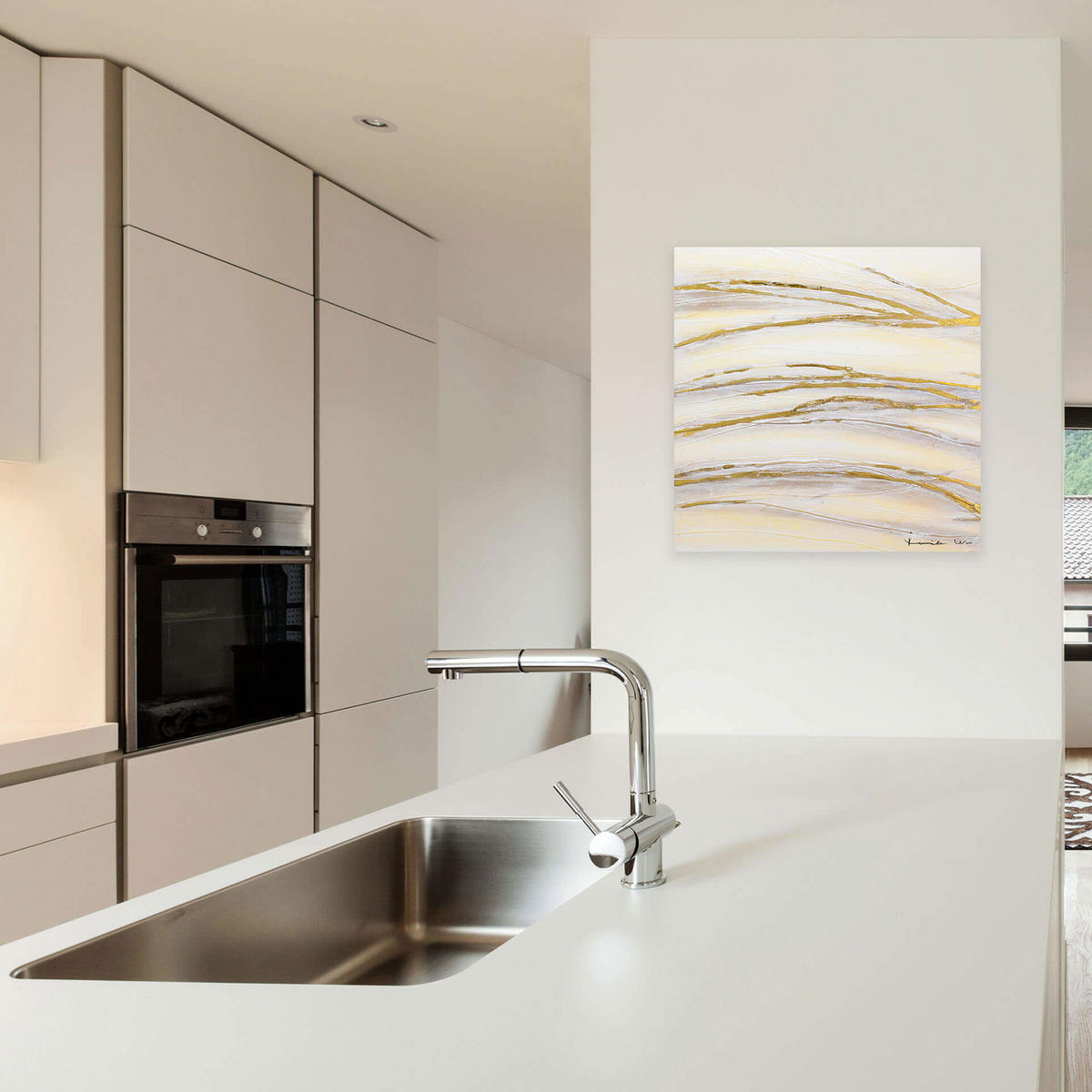 ACRYLBILD HANDGEMALT 80/80 cm - Goldfarben, Holz/Textil (1.48/80cm) - KUNSTLOFT