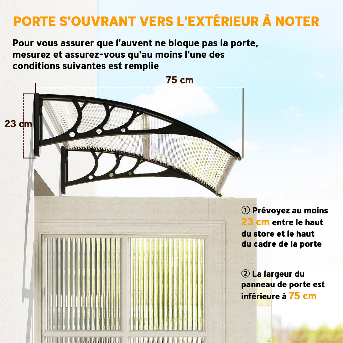 VORDACH DE-13918 Polycarbonat/Aluminium 100/75 cm, UV-Schutz Transparent - Schwarz, Kunststoff (75/23/100cm) - ComfortXL