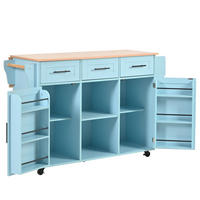 KÜCHENINSEL 139/91,5/46(71) cm Blau aus MDF mit klappbarer Arbeitsplatte - Blau, Holzwerkstoff (46/91.5/139cm) - OKMYHOME