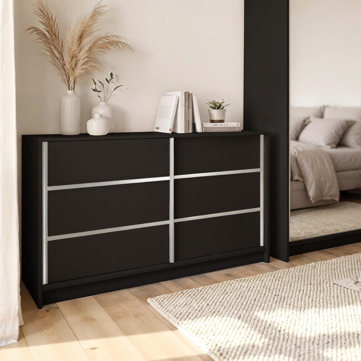 KOMMODE Samantha 160 cm, mit Sprossen, schwarz - Schwarz, Kunststoff (161/85/44cm) - Margaret Hadas24