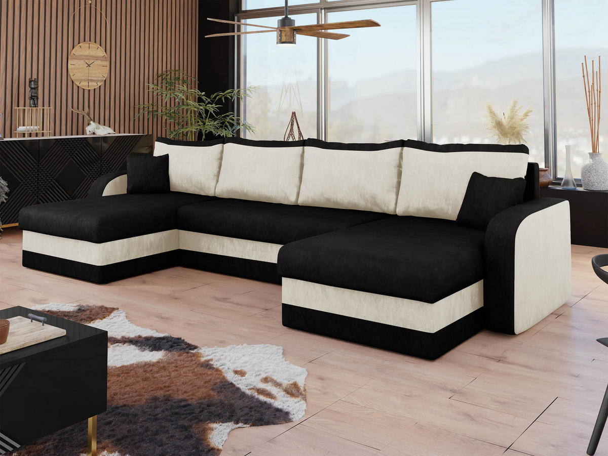 ECKSOFA Kris U - Schwarz/Weiß, Holz/Kunststoff (304/80/140cm) - MIRJAN24