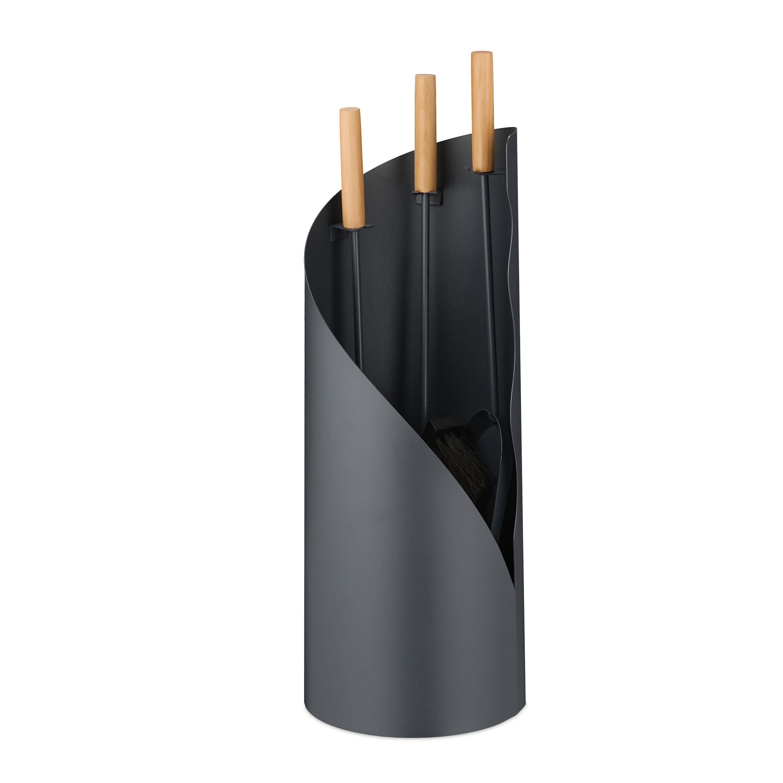 KAMINBESTECK-SET 4-tlg. - Grau, Holz/Metall (20/57/20cm) - Relaxdays