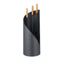 KAMINBESTECK-SET 4-tlg. - Grau, Holz/Metall (20/57/20cm) - Relaxdays