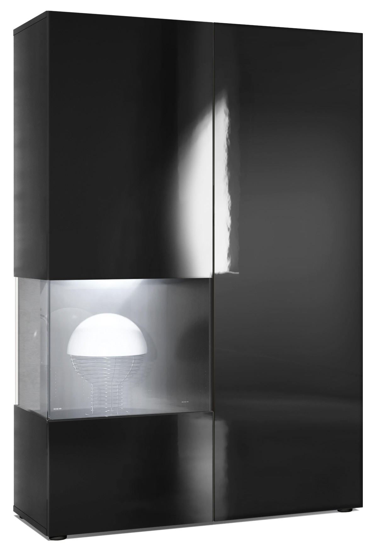 VITRINE Morena Tür und Einsatz in Schwarz Hochglanz - Schwarz Hochglanz, Holzwerkstoff (91.5/136.5/37cm) - Vladon