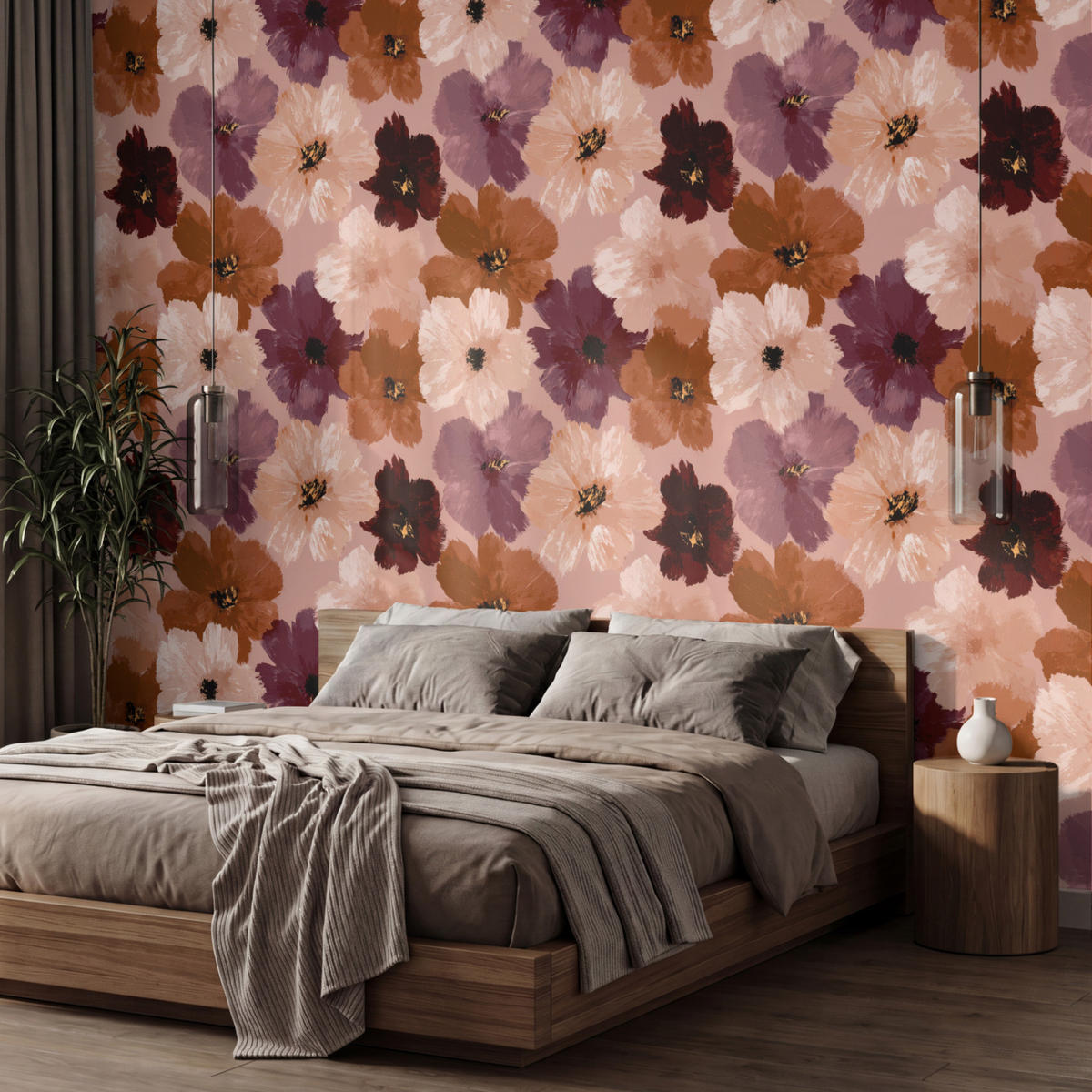 TAPETE - Blumen - Abstrakt - Erdtöne - 400x280 cm - Multicolor, Papier (400/280cm) - OnlyWow