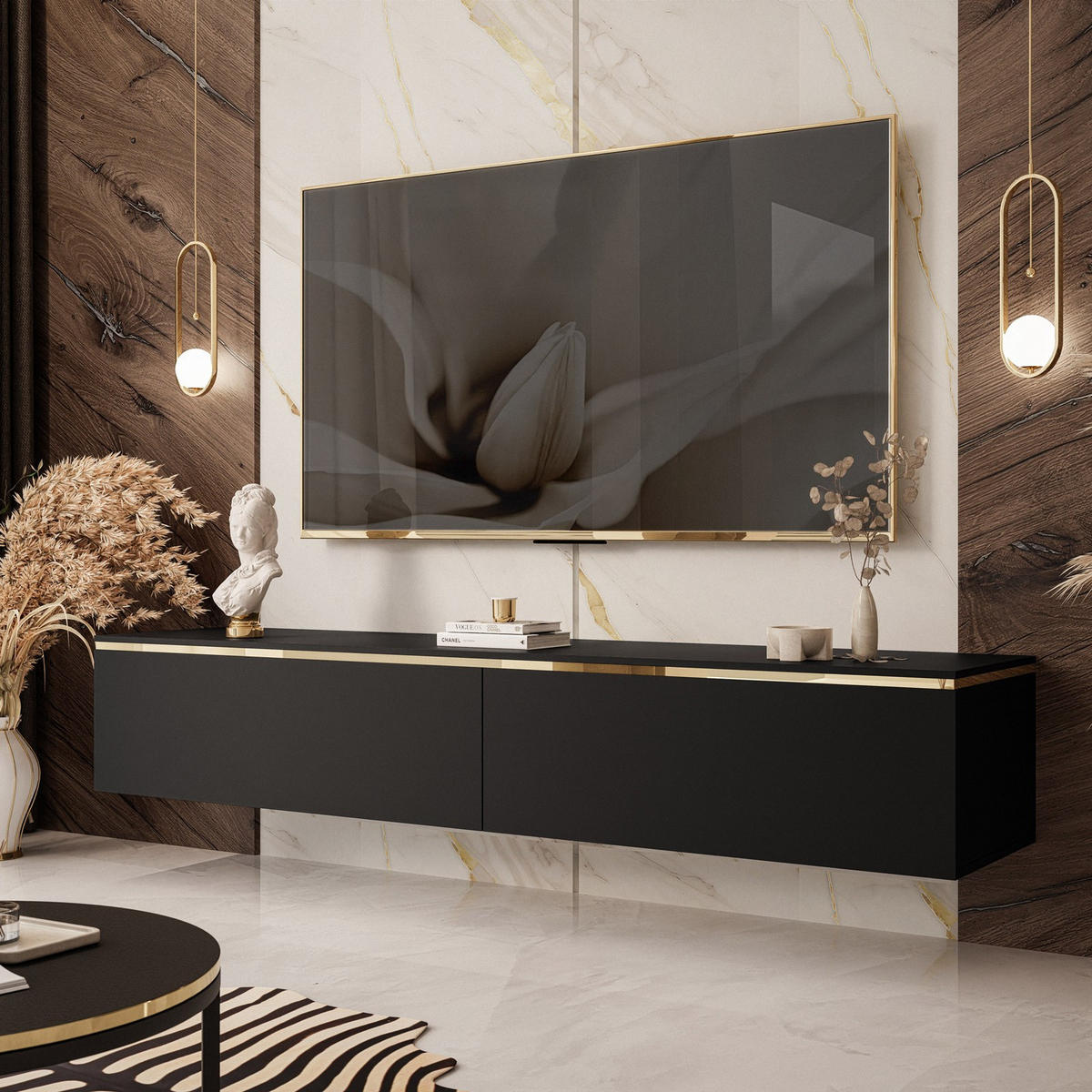 HÄNGESCHRANK TV-Möbel AURORA Schwarz Matt - Schwarz, Holzwerkstoff (180/32/40cm) - Lookway