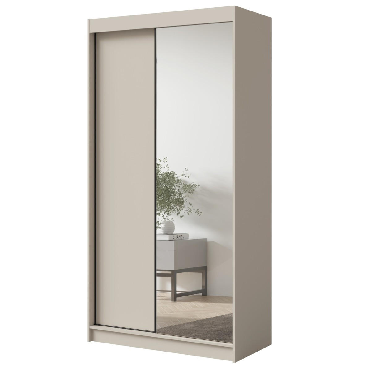 SCHWEBETÜRENSCHRANK mit Spiegel Fiore Plus 2D1L 120 Kaschmir/Schwarz - Kaschmir/Schwarz, Holzwerkstoff/Metall (120/236/60cm) - mzm24