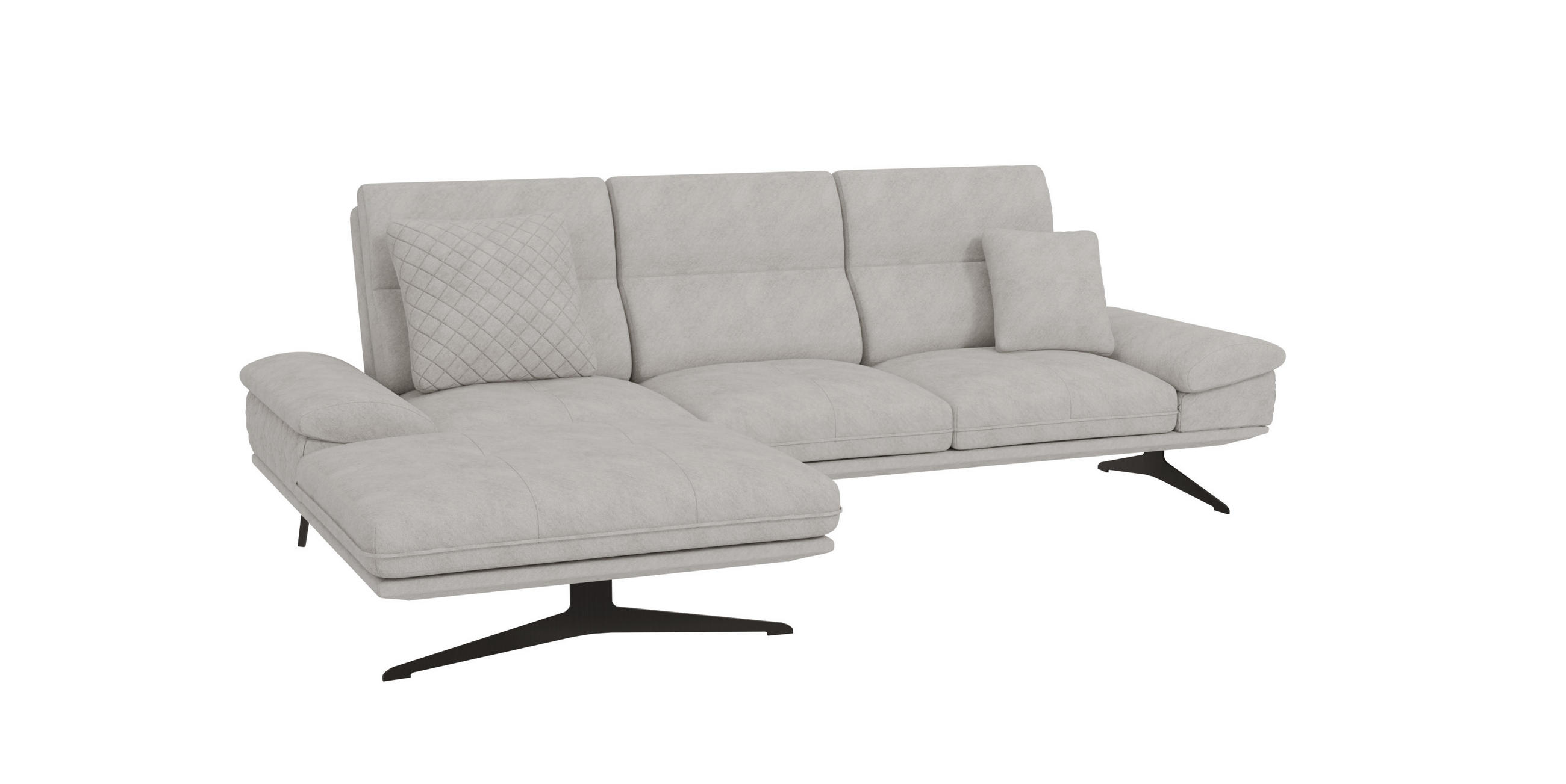 ECKSOFA Loris Grau Samt - Ottomane links - Schwarz/Grau, Holz/Textil (294/175cm) - S-Style Möbel