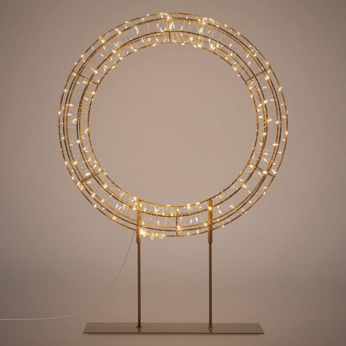 LED VÁNOČNÍ VĚNEC 53 cm s podstavcem, vánoční dekorace s řetězem světel 300 LED, teplá bílá - béžová, kov (38/53/8cm) - ECD-Germany