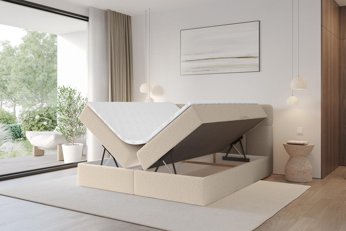 BOXBETT mit Matratze H3 - FAMA - 120x200 cm Dunkelbeige Quelle - Creme, Holzwerkstoff (120/200cm) - ALTDECOR