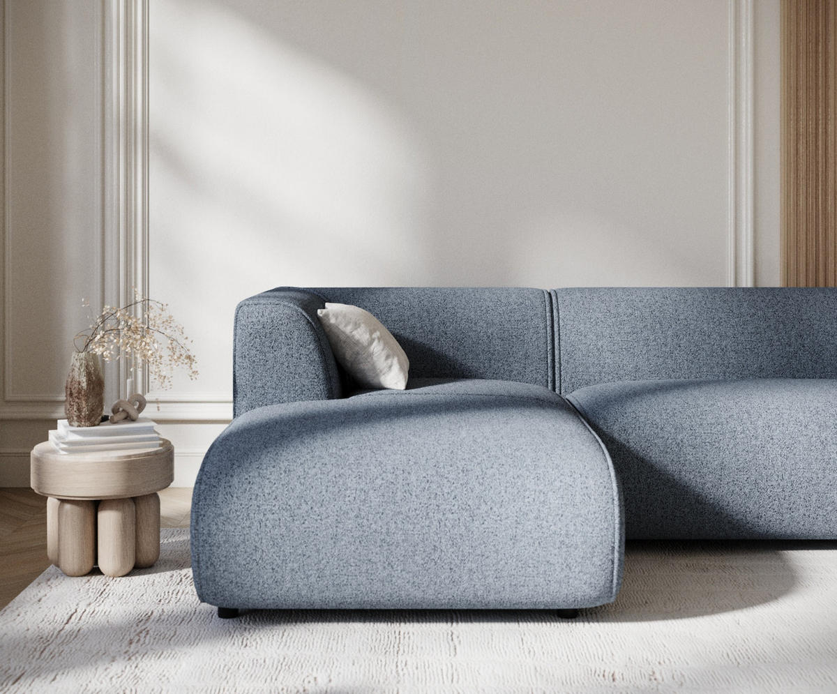 ECKSOFA Melani Denimblau Webstoff - Schwarz/Dunkelblau, Holz/Holzwerkstoff (253/153cm) - Maison de Reve