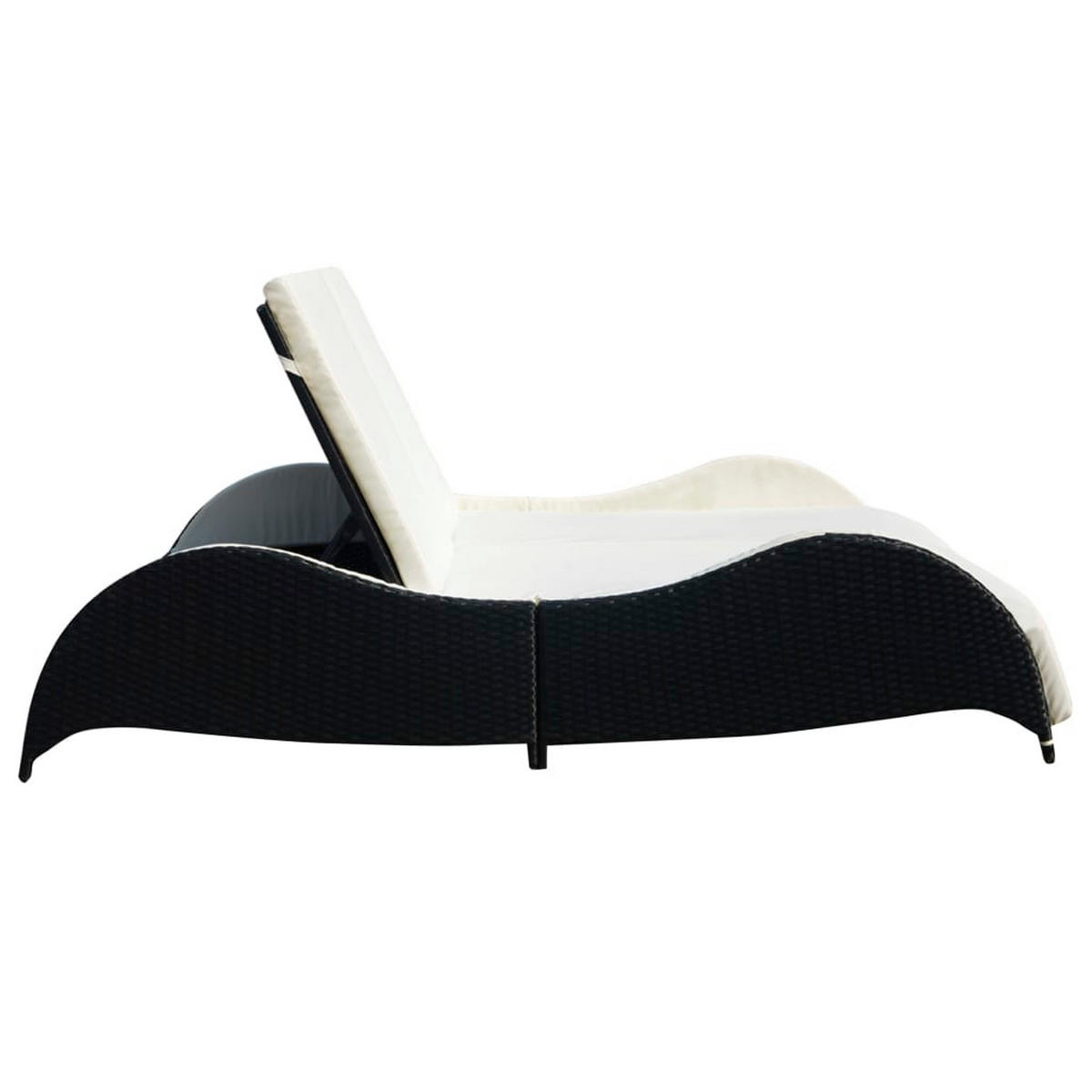 DOPPEL-SONNENLIEGE mit Auflage Poly Rattan Schwarz - Schwarz, Holz (132/45/200cm) - furnicato