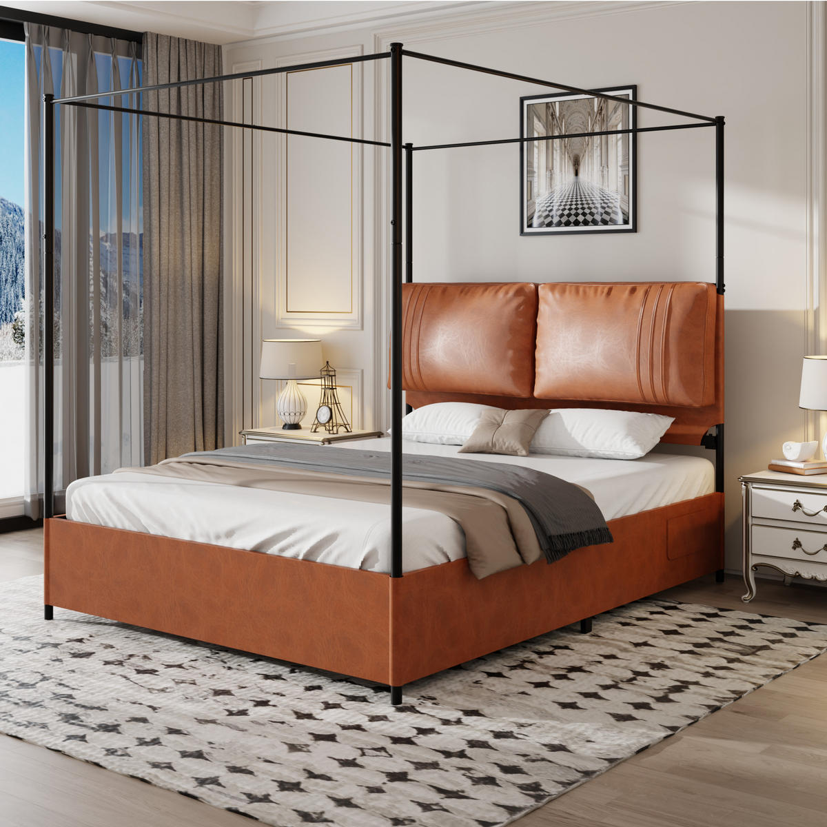 METALLBETT 140/200 cm in Braun mit Baldachin-Design - Braun, Textil/Metall (140/200cm) - WISHDOR
