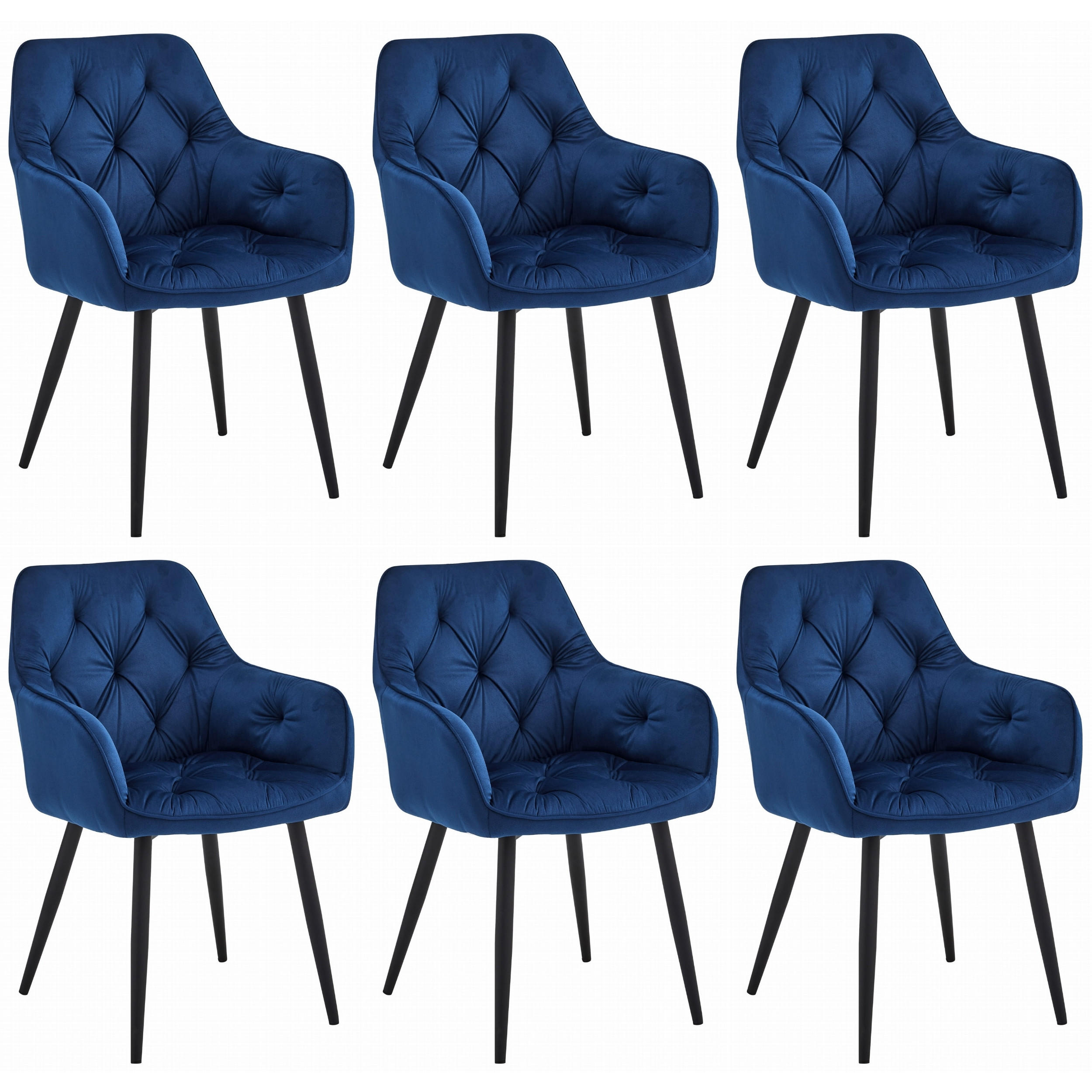 STUHL IRGOLI 6-er Set, Blau, Schwarz, mit Samtstoff gepolstert - Blau, Textil/Metall (56/84/62cm) - Komodee
