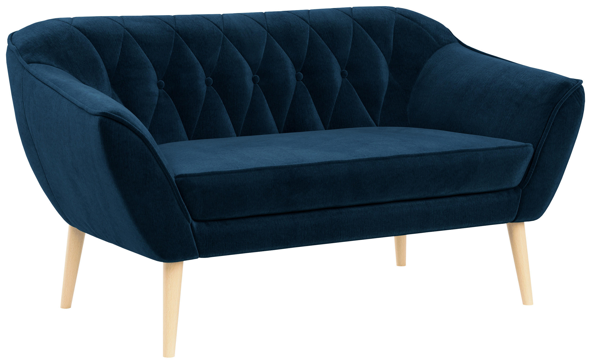 SOFA Pirs 2 Sitzer Velvet Dunkelblau - Dunkelblau/Braun, Holz/Textil (140/75/74cm) - MKS