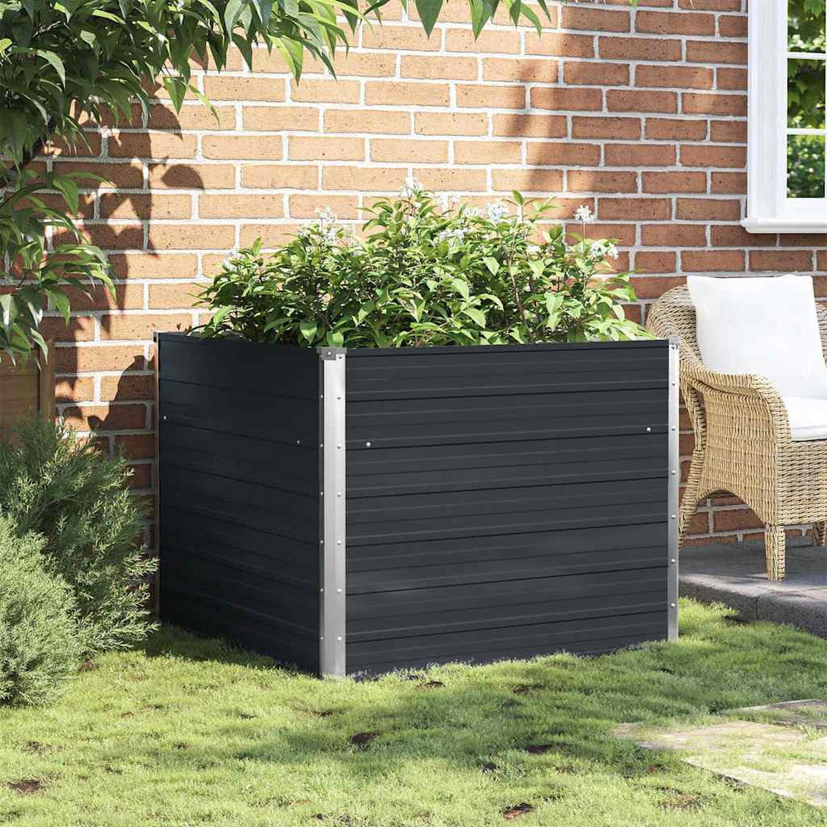 HOCHBEET Anthrazit 100/100/77 Cm Verzinkter Stahl - Anthrazit, Metall (100/77/100cm) - vidaXL
