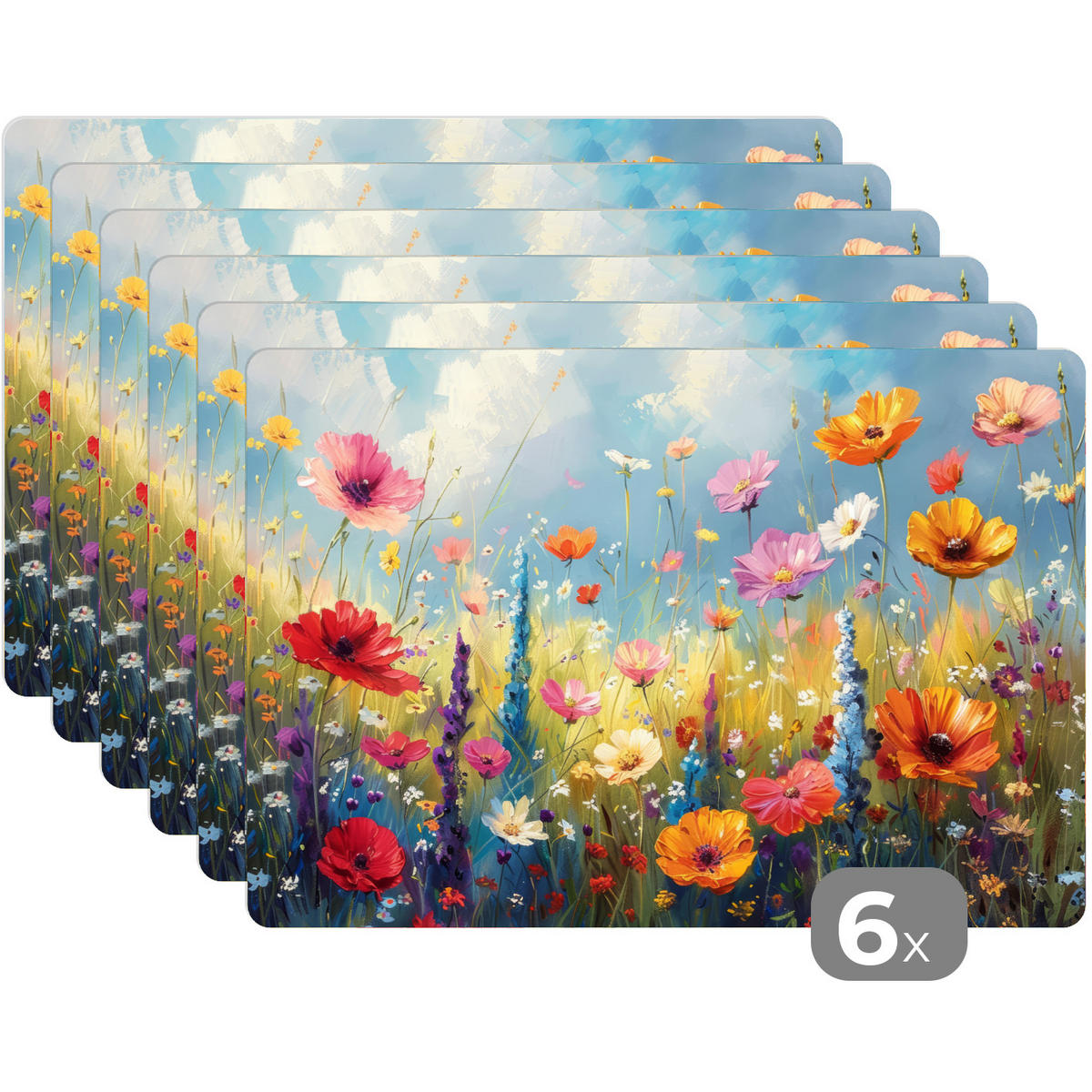 PLATZSETS 6er-Set Blumen - Natur - Botanik - Kunst 45x30 cm - Multicolor, Kunststoff (0.3/45/30cm) - MuchoWow