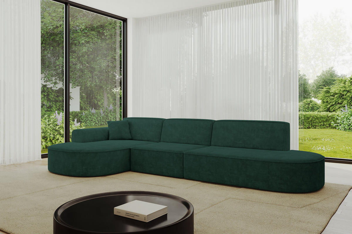 ECKSOFA Ottomane Links MARI-L2 - 328x171x79 cm Grün Velours - Schwarz/Grün, Holzwerkstoff/Kunststoff (328/171cm) - ALTDECOR