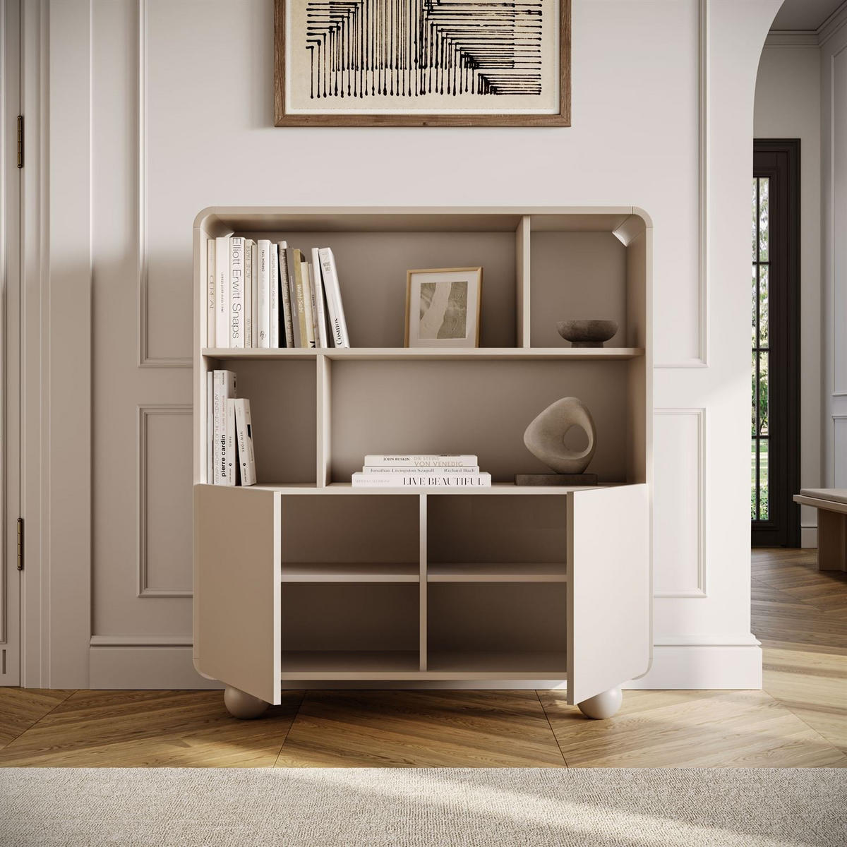 BÜCHERREGAL OLIVIO RG108 Kaschmir zweitürig - Kaschmir, Holzwerkstoff (108/121/39cm) - Lookway