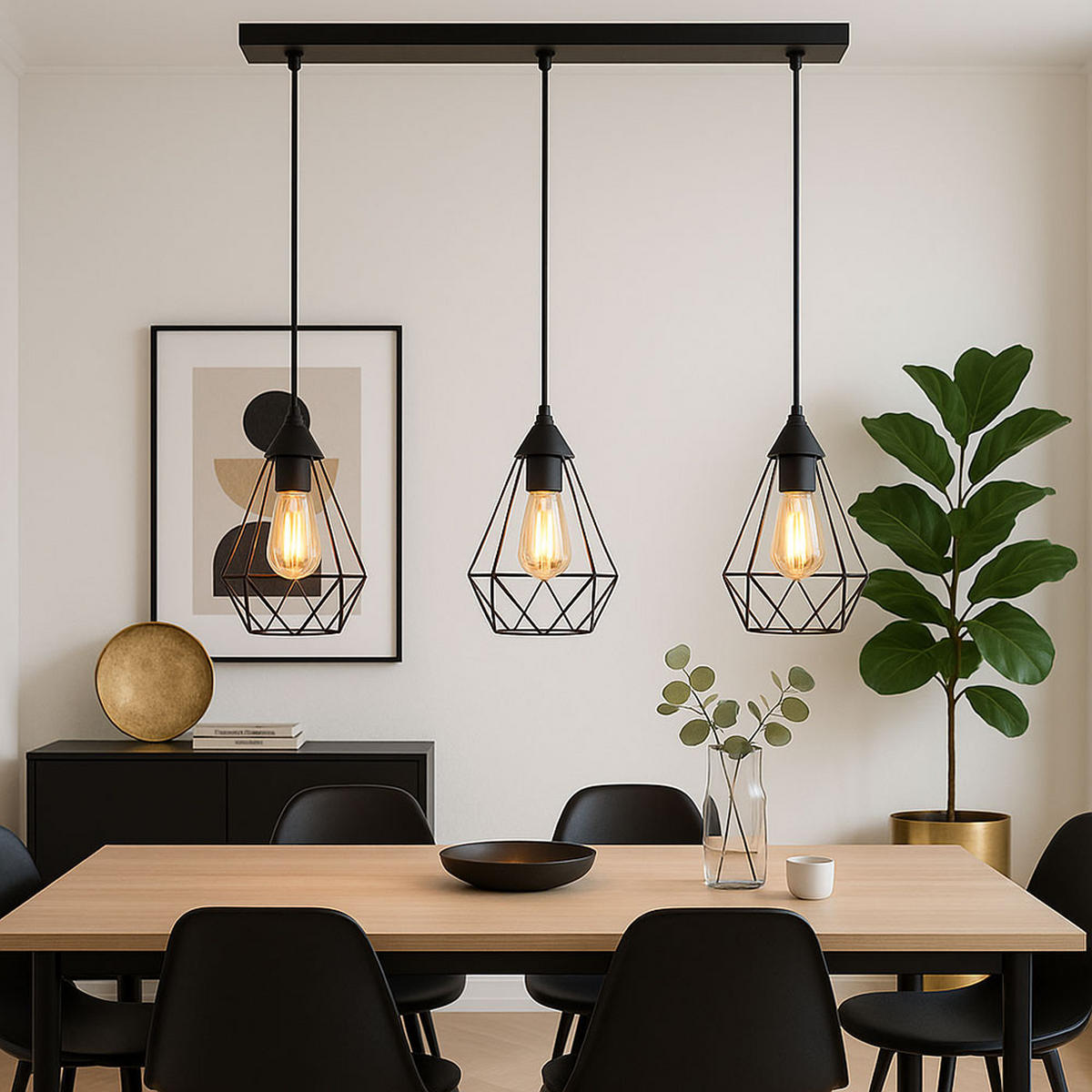 LED HÄNGELEUCHTE Gitterschirme Schwarz - Schwarz, Metall (79/17/120cm) - Globo Lighting