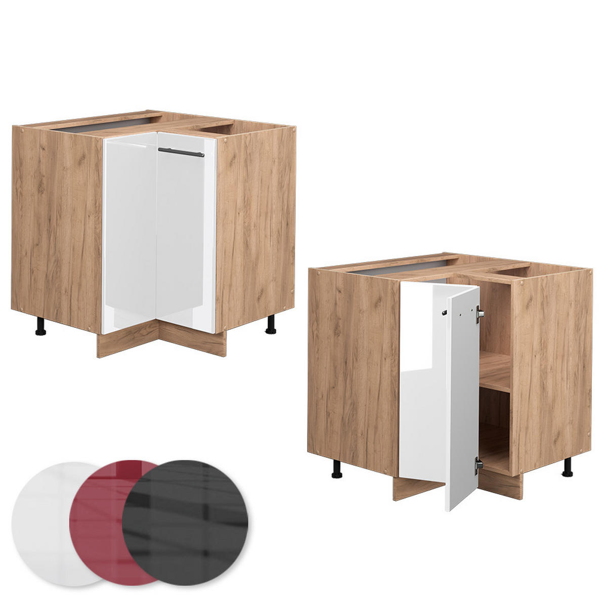 ECKUNTERSCHRANK Fame-Line Weiß Hochglanz 80.5 cm, AP Anthrazit - Honigeiche/Weiß Hochglanz, Holzwerkstoff (80.5/82/60cm) - Vicco