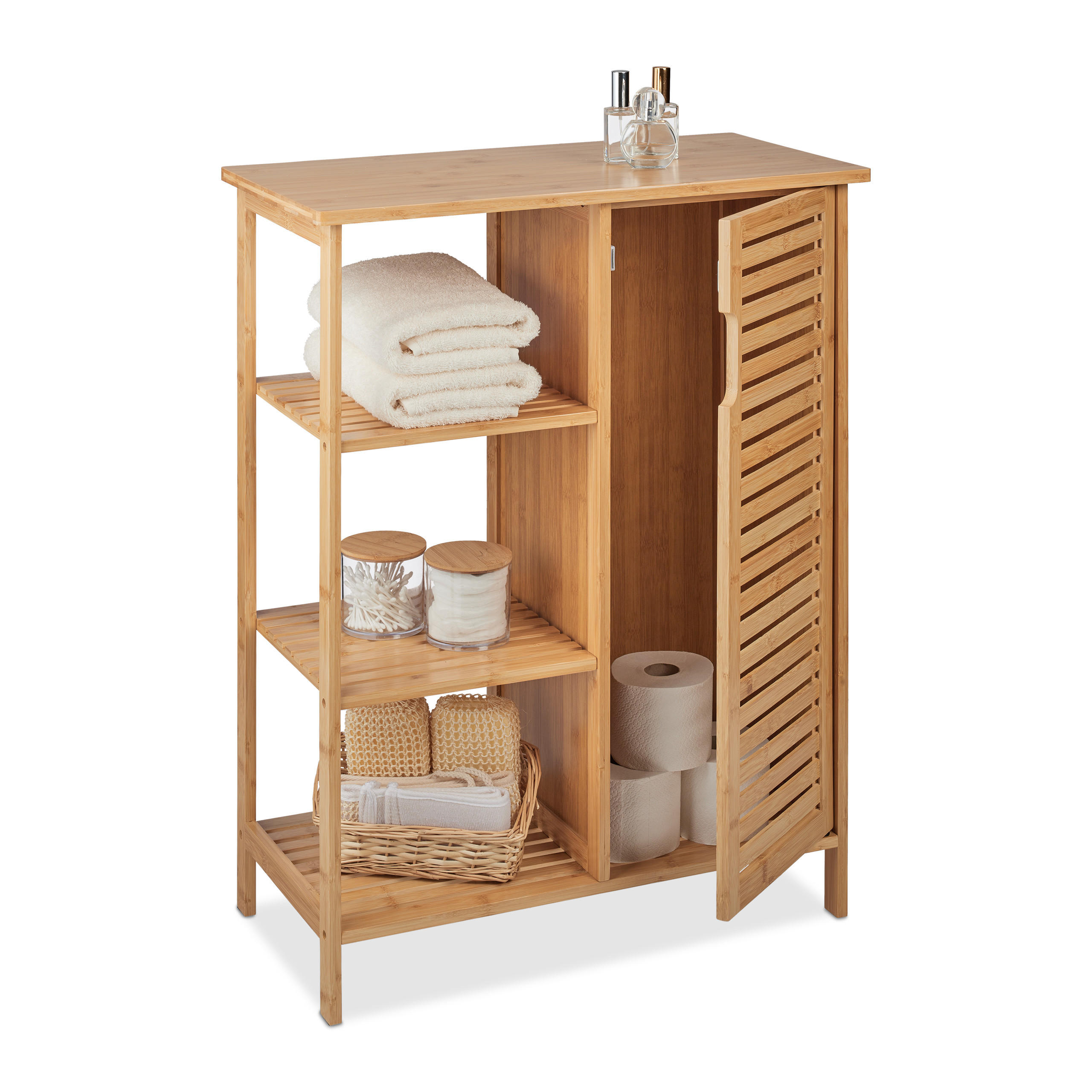 BADRUMSSKÅP Natur bambu med dörr 3 hyllor 87,5x67x33 cm Ljusbrun 87.5/67/33 cm