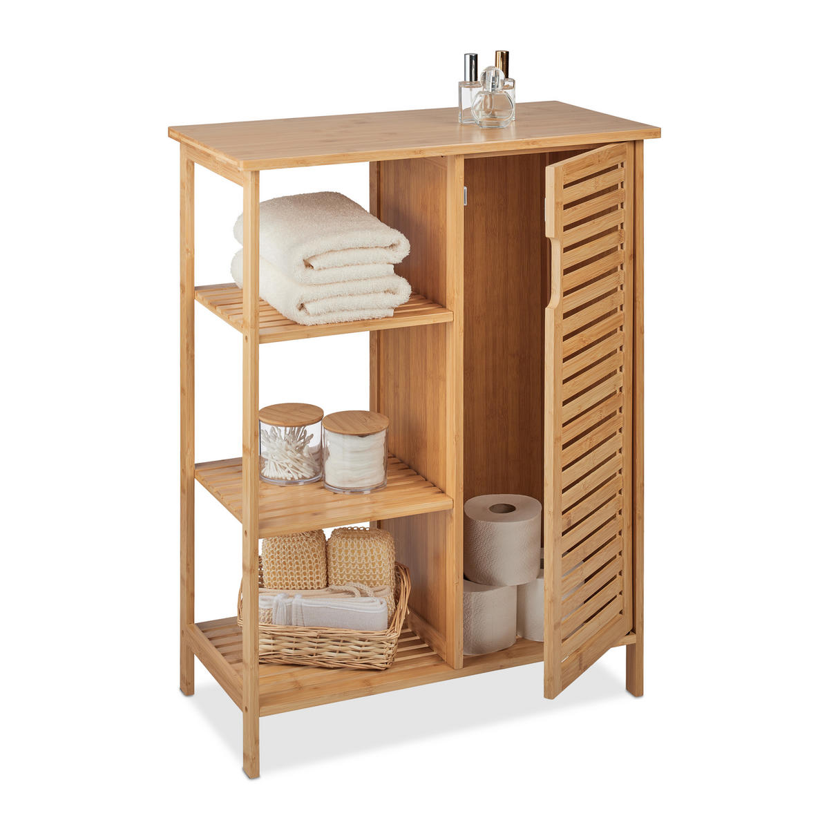 KÚPEĽŇOVÝ regál - svetlohnedá, drevo/kompozitné drevo (67/87.5/33cm) - Relaxdays
