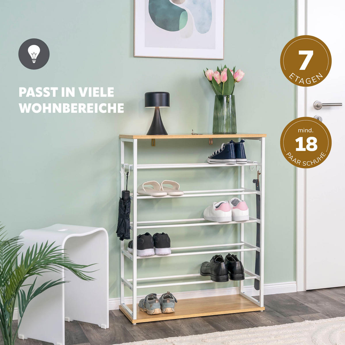 SCHUHREGAL, 18 Paar Schuhe, weiß - Weiß, Metall (70/90/28cm) - eluno